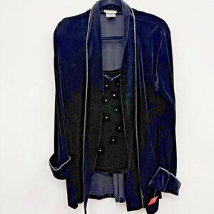 Cynthia Taylor Two Piece Set Black Velvet w/ Rhinestones Tank 1X and Jacket Lg